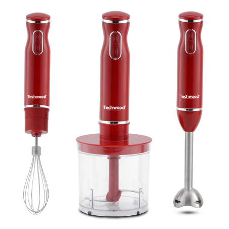 ENSEMBLE MIXEUR PLONCHEUR   FOUET   HACHOIR  ROUGE 600W