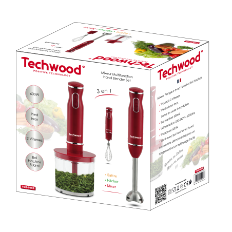 ENSEMBLE MIXEUR PLONCHEUR   FOUET   HACHOIR  ROUGE 600W