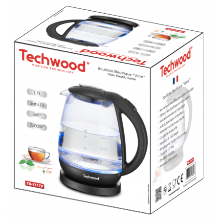 BOUILLOIRE 1L7 VERRE 1850-2200W NOIR