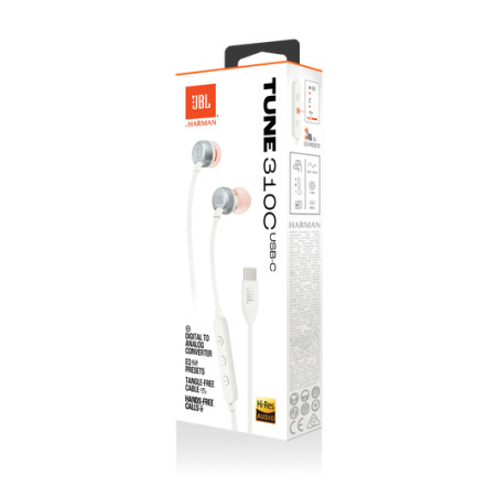 JBL Tune 310C Casque Avec fil Ecouteurs Appels/Musique USB Type-C Blanc