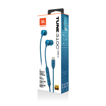 JBL Tune 310C USB Casque Avec fil Ecouteurs Appels/Musique USB Type-C Bleu
