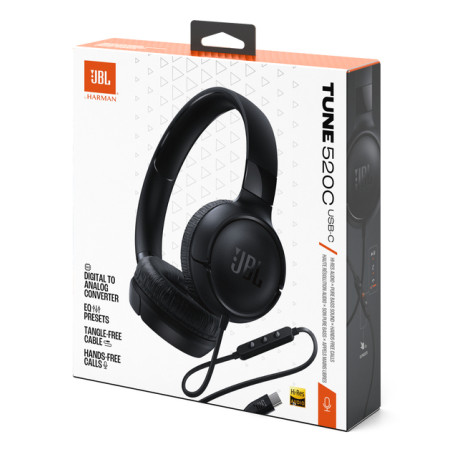 JBL Tune 520C USB-C Casques Avec fil Arceau Appels/Musique USB Type-C Noir