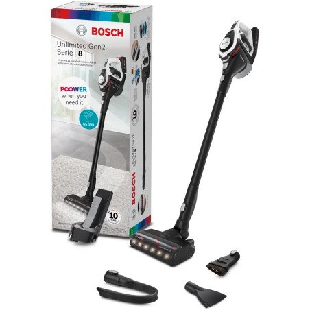 Bosch Serie 8 BCS82KA14 aspirateur balai et balai électrique Batterie Sec Filtre hygiénique Sans sac 0,4 L Noir, Blanc 4 Ah