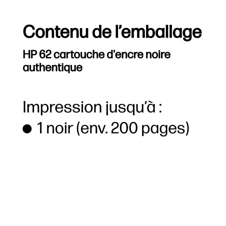 HP 62 cartouche d'encre noire authentique